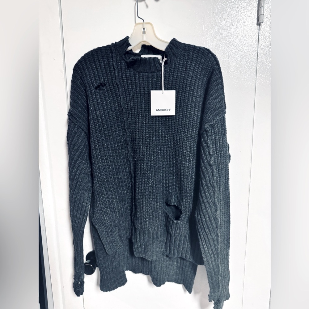 Ambush Dark Gray Distressed Destroyed Turtleneck Sweater Size 1 Small $1050